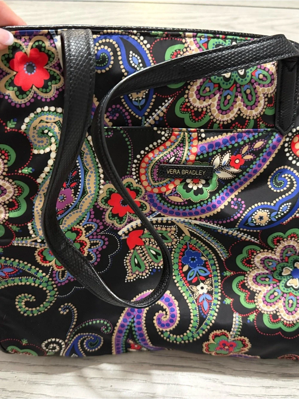 Vera Bradley Black Multicolor Paisley Floral Neoprene fabric Tote